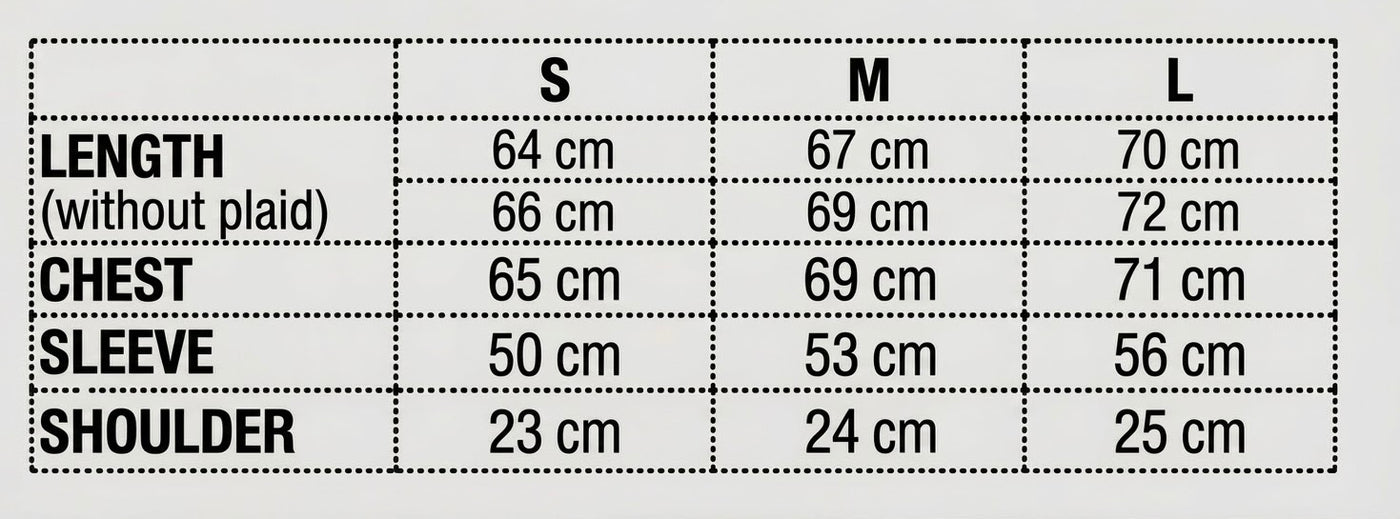 Plaid Zip-Up Hoodie size chart