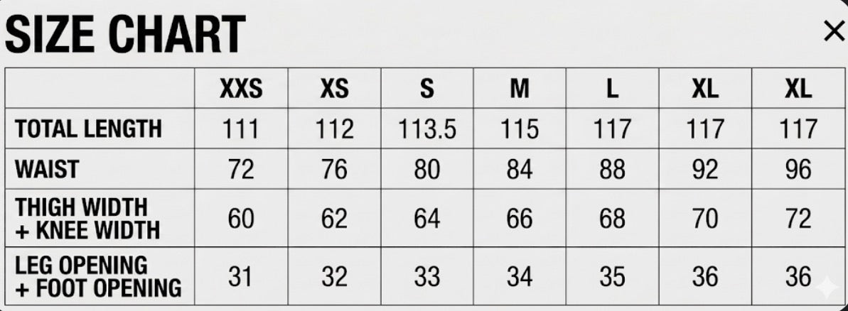 “ZANOZA” LAMINATED DENIM size chart