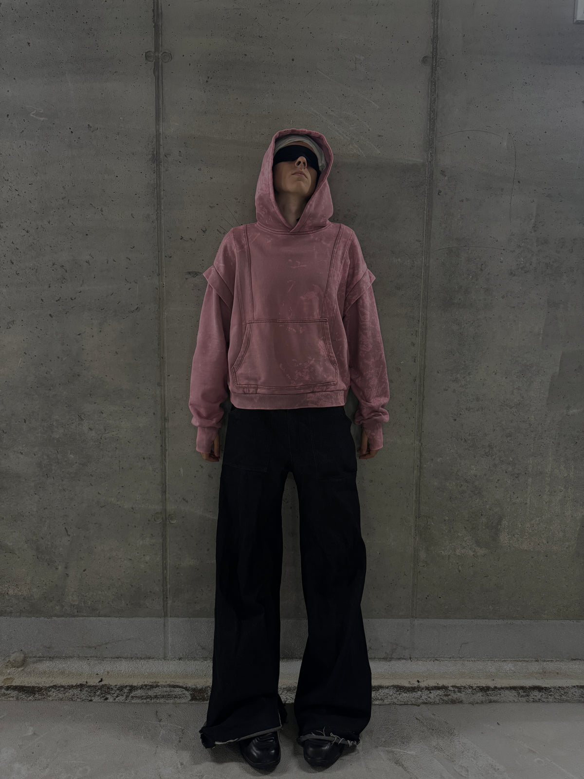 "SLENDER" LAYERED HOODIE - HARD DYED