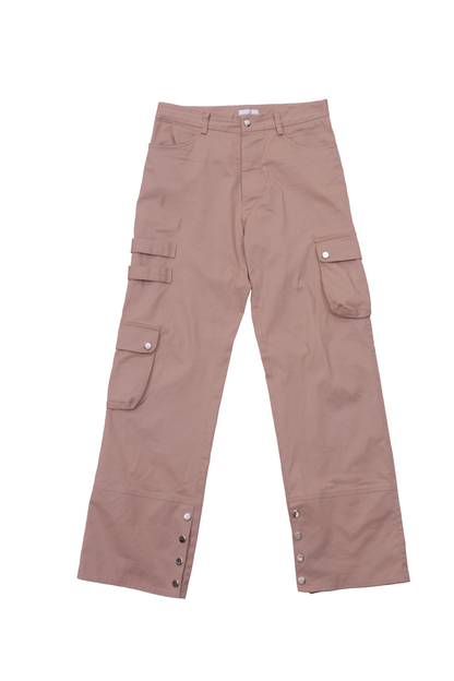 “FLUIDEK” FLARED CARGO KOMBAT PANTS (Dark beige)